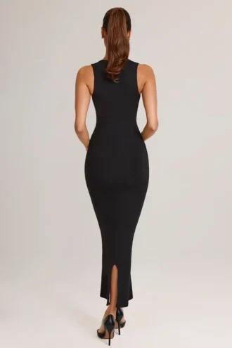 Rochie midi mulată cu gât pătrat din modal Ainslee, negru Rochie midi mulată cu gât pătrat din modal Ainslee, negru
