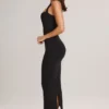Rochie midi mulată cu gât pătrat din modal Ainslee, negru