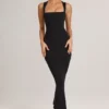 Rochie midi mulată cu gât pătrat din modal Ainslee, negru
