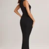 Rochie midi mulată cu gât pătrat din modal Ainslee, negru