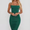 Rochie midi mulată cu guler cowl și drapaje, de culoare verde, din colecția You’re My Type