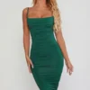 Rochie midi mulată cu guler cowl și drapaje, de culoare verde, din colecția You’re My Type