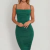Rochie midi mulată cu guler cowl și drapaje, de culoare verde, din colecția You’re My Type