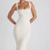 Rochie midi Navi din modal cu bordură din dantelă, culoare ivoriu