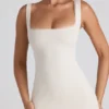Rochie midi Navi din modal cu bordură din dantelă, culoare ivoriu