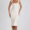 Rochie midi Navi din modal cu bordură din dantelă, culoare ivoriu