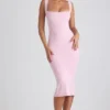 Rochie midi Navi din modal cu bordură din dantelă, în roz pal