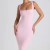 Rochie midi Navi din modal cu bordură din dantelă, în roz pal