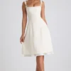 Rochie midi plisată în A cu detaliu fundă Isadora, culoare ivoriu