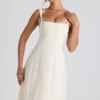 Rochie midi plisată în A cu detaliu fundă Isadora, culoare ivoriu