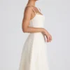 Rochie midi plisată în A cu detaliu fundă Isadora, culoare ivoriu