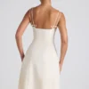 Rochie midi plisată în A cu detaliu fundă Isadora, culoare ivoriu