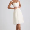 Rochie midi plisată în A cu detaliu fundă Isadora, culoare ivoriu