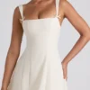 Rochie midi plisată în A cu detaliu fundă Isadora, culoare ivoriu