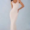 Rochie midi Sorelle din modal cu bordură din dantelă, culoare ivoriu