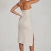 Rochie midi Verbier cu guler tip cowl și bandă decorată, culoare ivoriu