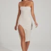 Rochie midi Verbier cu guler tip cowl și bandă decorată, culoare ivoriu