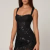 Rochie mini A-line Adia cu ornamente, negru