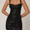 Rochie mini A-line Adia cu ornamente, negru