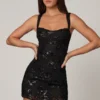 Rochie mini A-line Adia cu ornamente, negru
