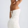 Rochie mini A-line cu aplicații florale Azaelea, de culoare albă