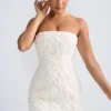 Rochie mini A-line cu aplicații florale Azaelea, de culoare albă