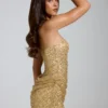 Rochie mini A-line cu bandă și ornamente Amalina, în culoarea auriu