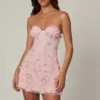 Rochie mini A-line cu bandou și decorațiuni Edita, în roz balet