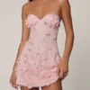 Rochie mini A-line cu bandou și decorațiuni Edita, în roz balet