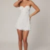Rochie mini A-line cu bretele și decorațiuni Edita, în culoarea alb