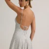 Rochie mini A-line cu bretele și drapaj în spate, din modal, cu dungi albastre și galbene