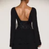 Rochie mini A-line cu corset decorat din șifon Reinara, negru