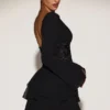 Rochie mini A-line cu corset decorat din șifon Reinara, negru