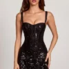 Rochie mini A-line cu corset și decupaje Benedetta, decorată cu imprimeu zebră negru