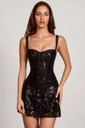 Rochie mini A-line cu corset și decupaje Benedetta, decorată cu imprimeu zebră negru Rochie mini A-line cu corset și decupaje Benedetta, decorată cu imprimeu zebră negru