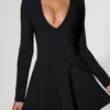 Rochie mini A-line cu decolteu adânc și detaliu fundă Graciela, negru