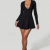 Rochie mini A-line cu decolteu adânc și detaliu fundă Graciela, negru