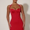 Rochie mini A-line cu decolteu halter și detaliu inimă Lenore, roșie
