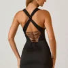 Rochie mini A-line cu decolteu halter și șireturi Carlotta, negru