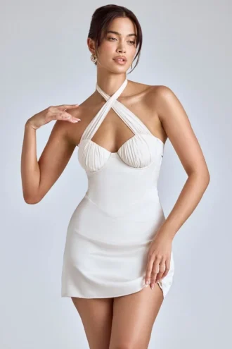 Rochie mini A-line cu decolteu în cruce Lisbeth, culoare ivoriu Rochie mini A-line cu decolteu în cruce Lisbeth, culoare ivoriu