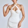 Rochie mini A-line cu decolteu în cruce Lisbeth, culoare ivoriu
