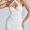 Rochie mini A-line cu decolteu în cruce Lisbeth, culoare ivoriu