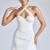 Rochie mini A-line cu decolteu în cruce Lisbeth, culoare ivoriu