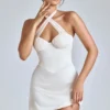 Rochie mini A-line cu decolteu în cruce Lisbeth, culoare ivoriu