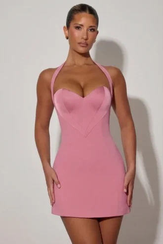 Rochie mini A-line cu decolteu în formă de inimă și gât halter Lenore, în roz praf Rochie mini A-line cu decolteu în formă de inimă și gât halter Lenore, în roz praf