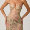 Rochie mini A-line cu decolteu în formă de inimă și ornamente Harlie, în roz Hotfix