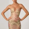 Rochie mini A-line cu decolteu în formă de inimă și ornamente Harlie, în roz Hotfix