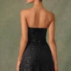 Rochie mini A-line cu decolteu în formă de inimă și ornamente Viela, în negru