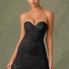 Rochie mini A-line cu decolteu în formă de inimă și ornamente Viela, în negru