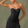 Rochie mini A-line cu decolteu în formă de inimă și ornamente Viela, în negru